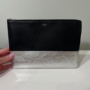 Celine Bi-color Clutch in Black Calfskin with Silver